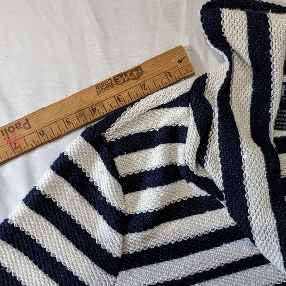 FDJ funnel cowl embellished pullover tunic sweater women's medium navy/white - Picture 8 of 8